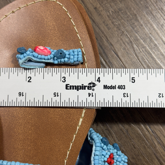 Avon Thong Sandals Women's 10 Blue Brown Beaded Gemstone Flat Open Toe Preppy - Picture 7 of 11